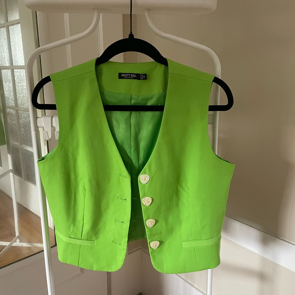 Lime Green Nasty Gal Vest with Hand Sewn Buttons